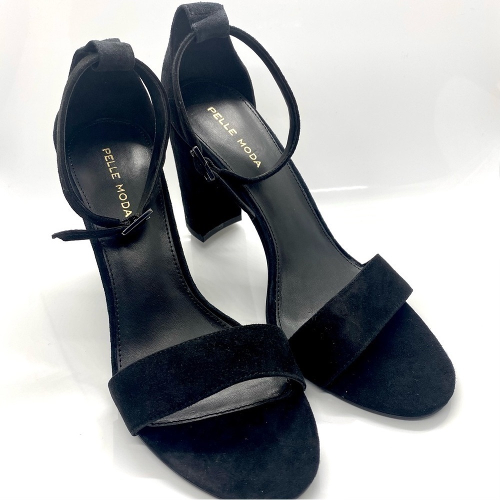 Suede Black Block Peep Toe Heels Platforms